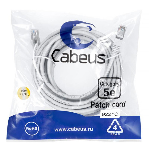 Патч-корд F/UTP кат.5E 2xRJ45/8p8c экранир. LSZH 15м сер. Cabeus 9247c