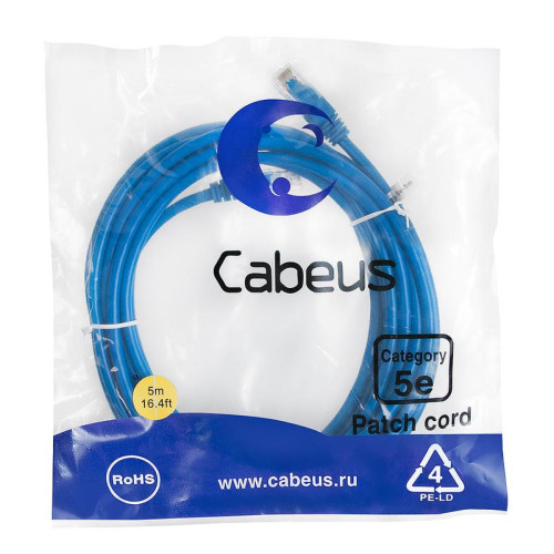 Патч-корд U/UTP кат.5E 2xRJ45/8p8c неэкранир. PVC 5м син. Cabeus 7463c