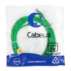 Патч-корд U/UTP кат.5E 2xRJ45/8p8c неэкранир. PVC 5м зел. Cabeus 7457c