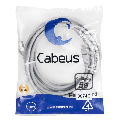 Патч-корд F/UTP кат.5E 2xRJ45/8p8c экранир. LSZH 5м сер. Cabeus 8874c