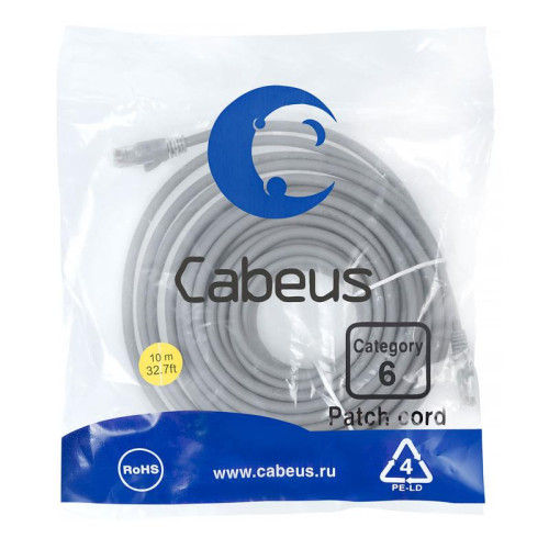 Патч-корд U/UTP кат.6 2xRJ45/8p8c неэкранир. PVC 10м сер. Cabeus 8850c