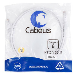 Патч-корд U/UTP кат.6 2xRJ45/8p8c неэкранир. PVC 3м бел. Cabeus 8673c