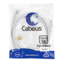 Патч-корд U/UTP кат.5E 2xRJ45/8p8c неэкранир. PVC 1.5м бел.. бел. Cabeus 7694c