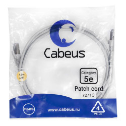 Патч-корд F/UTP кат.5E 2xRJ45/8p8c экранир. PVC 1.5м сер. Cabeus 7271c