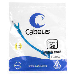 Патч-корд U/UTP кат.5E 2xRJ45/8p8c неэкранир. PVC 0.15м син. Cabeus 8989c