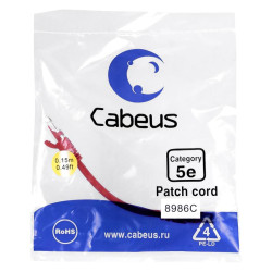 Патч-корд U/UTP кат.5E 2xRJ45/8p8c неэкранир. PVC 0.15м красн. Cabeus 8986c