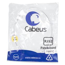 Патч-корд телефонный 2х6р4с PVC 2м бел. Cabeus 7889c