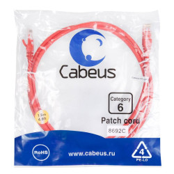 Патч-корд U/UTP кат.6 2xRJ45/8p8c неэкранир. PVC 1.5м красн. Cabeus 8692c