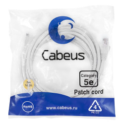 Патч-корд U/UTP кат.5E 2xRJ45/8p8c неэкранир. PVC 5м бел.. бел. Cabeus 7687c