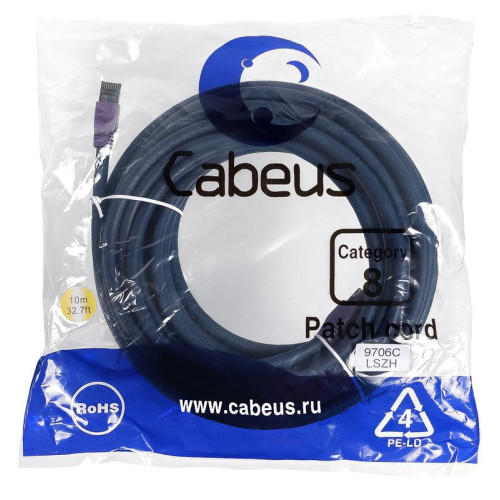 Патч-корд S/FTP кат.8 (40G 2000 MHz) 2xRJ45/8p8c экранир. LSZH 10м син. Cabeus 9706c