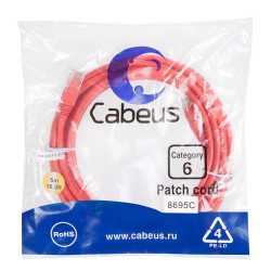 Патч-корд U/UTP кат.6 2xRJ45/8p8c неэкранир. PVC 5м красн. Cabeus 8695c