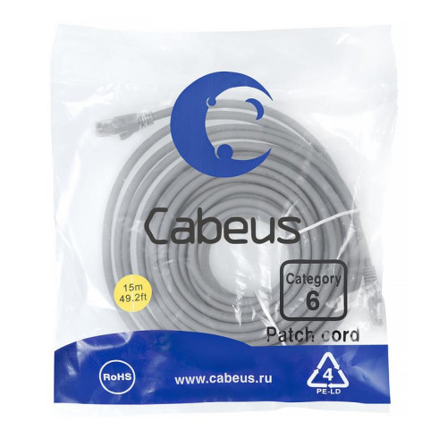 Патч-корд U/UTP кат.6 2xRJ45/8p8c неэкранир. PVC 15м сер. Cabeus 8790c