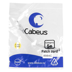 Патч-корд U/UTP кат.5E 2xRJ45/8p8c неэкранир. PVC 0.15м сер. Cabeus 8984c