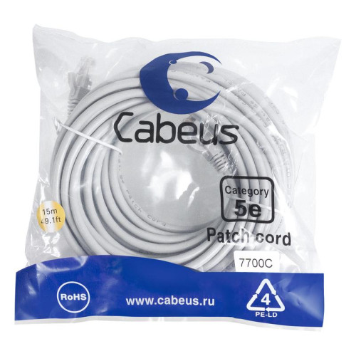 Патч-корд U/UTP кат.5E 2xRJ45/8p8c неэкранир. PVC 15м сер. Cabeus 7700c