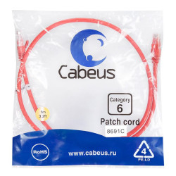 Патч-корд U/UTP кат.6 2xRJ45/8p8c неэкранир. PVC 1м красн. Cabeus 8691c