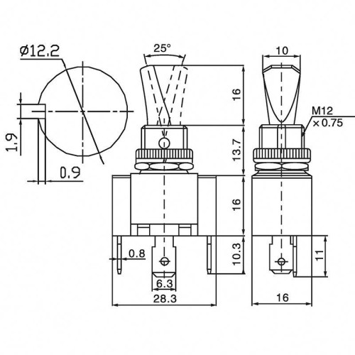 Тумблер 12В 30А (3с) ON-OFF 1п с зел. LED подсветкой (ASW-07D-2) Rexant 36-4353