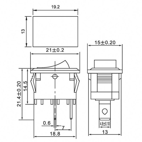 Выключатель клавишный 250В 6А (2с) ON-OFF сер. Mini (RWB-201 SC-768) Rexant 36-2113