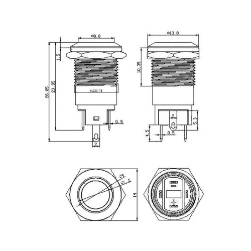 Кнопка антивандальная d12 Фикс (2с) OFF-ON выпуклая (A12-B2) Rexant 36-3152