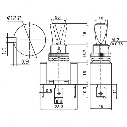 Тумблер 12В 30А (3c) ON-OFF 1п с красн. LED подсветкой (ASW-07D-2) блист. Rexant 06-0334-B