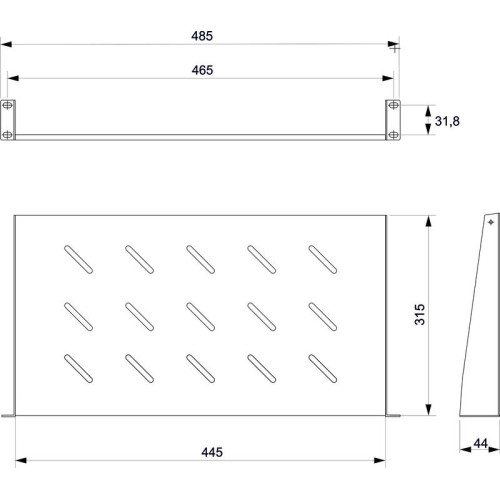 Полка консольная перфорированная SH-J017-1U-315-BK 19дюйм 1U Г=315мм RAL 9004 черн. Cabeus 8626c