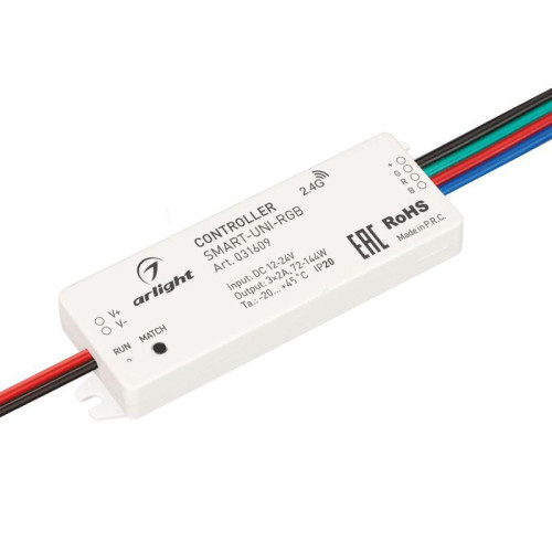 Контроллер SMART-UNI-RGB (12-24В 3х2А 2.4G) (IP20 пластик) Arlight 031609