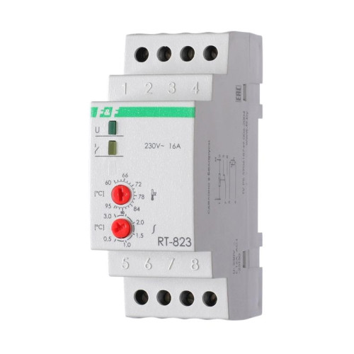 Терморегулятор RT-823 (от +60 до +95град.C) на шину DIN с датчиком RT823 на проводе 16А DEVI 140R1083R