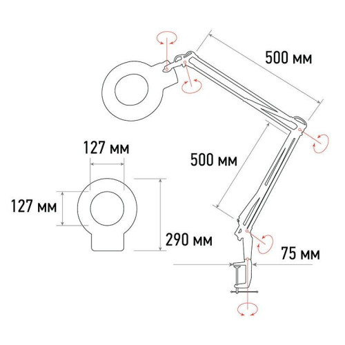 Лупа на струбцине круглая настол. 5Х с подсветкой бел. Rexant 31-0011