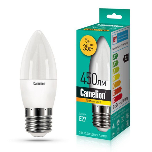 Лампа светодиодная LEDRB/5-C35/830/E27 5Вт 220В LED-M C37 3000К E27 Camelion 15051