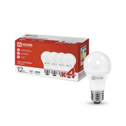 Лампа светодиодная LED-A60-VC 4PACK 12Вт 230В E27 4000К 1140лм (уп.4шт) IN HOME 4690612047669