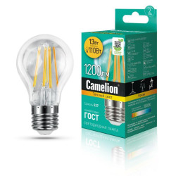 Лампа светодиодная филаментная LED13-A60-FL/830/E27 12Вт 220В Camelion 13716