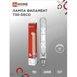 Лампа светодиодная филаментная LED-T30-deco 9Вт прозрачная 4000К нейтр. бел. E27 1140лм 230В 225мм IN HOME 4690612050881