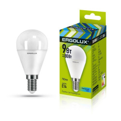 Лампа светодиодная LED-G45-9W-E14-4К 9Вт шар 4000К нейтр. бел. E14 172-265В Ergolux 13174