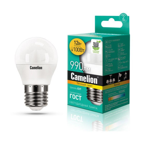 Лампа светодиодная LED12-G45/830/E27 12Вт 220В Camelion 13694