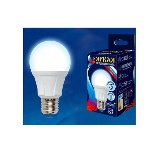 Лампа светодиодная LED-A60 10W/DW/E27/FR PLP01WH Яркая 10Вт грушевидная матовая 6500К холод. бел. E27 (упак. картон) Uniel UL-00002004