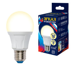 Лампа светодиодная LED-A60 18W/3000K/E27/FR PLP01WH Яркая 18Вт матовая 3000К тепл. бел. E27 (упак. картон) Uniel UL-00005036