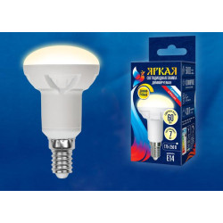 Лампа светодиодная LED-R50 7W/3000K/E14/FR/DIM PLP01WH Яркая 7Вт матовая 3000К тепл. бел. E14 диммир. (упак. картон) Uniel UL-00004710