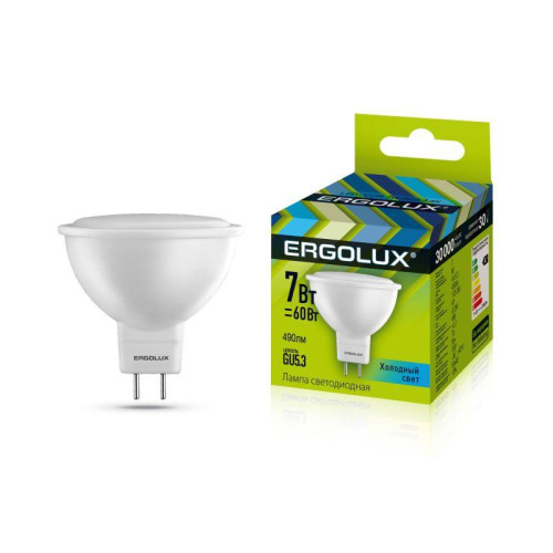 Лампа светодиодная LED-JCDR-7W-GU5.3-4500K 7Вт JCDR рефлектор 4500К бел. 180-240В Ergolux 12159