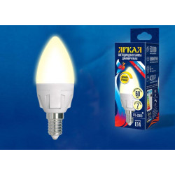 Лампа светодиодная LED-C37 7W/3000K/E14/FR/DIM PLP01WH Яркая 7Вт свеча матовая 3000К тепл. бел. E14 диммир. (упак. картон) Uniel UL-00004296