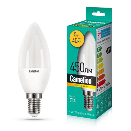 Лампа светодиодная LEDRB/5-C35/830/E14 5Вт 220В LED-M C37 3000К E14 Camelion 15049