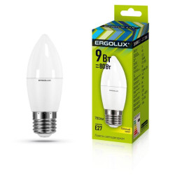 Лампа светодиодная LED-C35-9W-E27-3К Свеча 9Вт E27 3000К 172-265В Ergolux 13170