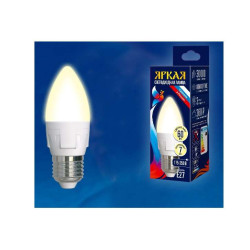 Лампа светодиодная LED-C37 7W/WW/E27/FR PLP01WH Яркая 7Вт свеча матовая 3000К тепл. бел. E27 (упак. картон) Uniel UL-00002414