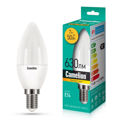 Лампа светодиодная LEDRB/7-C35/830/E14 7Вт 220В LED-M C37 3000К E14 Camelion 15053