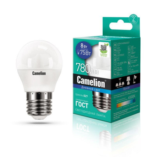 Лампа светодиодная LED8-G45/865/E27 8Вт 220В Camelion 13373