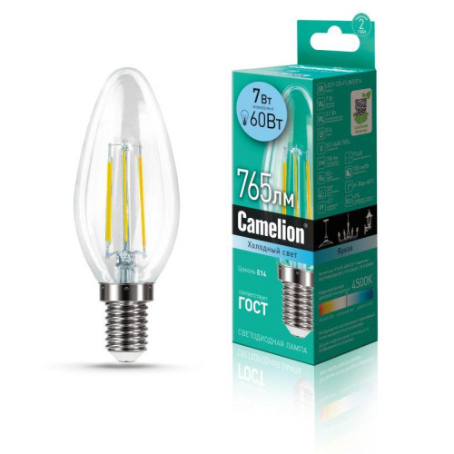 Лампа светодиодная филаментная LED7-C35-FL/845/E14 7Вт 220В Camelion 13453