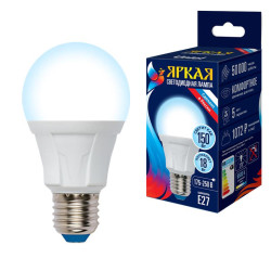 Лампа светодиодная LED-A60 18W/6500K/E27/FR PLP01WH Яркая 18Вт матовая 6500К холод. бел. E27 (упак. картон) Uniel UL-00005038