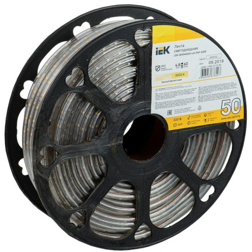 Лента светодиодная LED LSR-2835WW60-4.8-IP67-220В (уп.50м) IEK LSR3-1-060-67-0-50