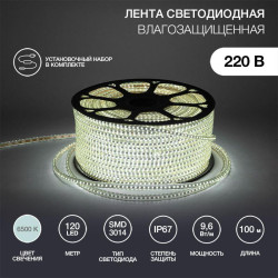 Лента светодиодная SMD3014 6х10.6мм 120LED/м 220В IP67 бел. (уп.100м) NEON-NIGHT 142-801