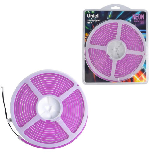 Лента светодиодная гибкая ULS-N01-2835-120LED/m-6mm-IP67-DC12V-9W/m-5M-PURPLE NEON (блист. 5м) свет фиолет. Uniel UL-00009089