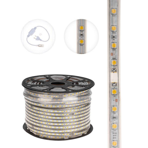 Лента светодиодная SMD5050 13х8мм 60LED/м 14.4Вт/м 220В IP67 тепл. бел. (уп.100м) NEON-NIGHT 142-106