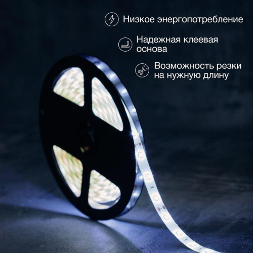 Лента светодиодная SMD3528 бел. 4.8Вт/м 60LED/м 12В IP65 (уп.5м) Lamper 141-355